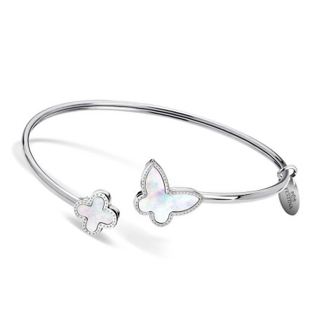 Lotus Style - Bracelet jonc acier, papillon nacre et trèfle - Réf F3000/1