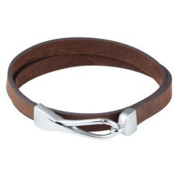 Phebus - Bracelet double lanière cuir marron et acier - Réf 35-0843