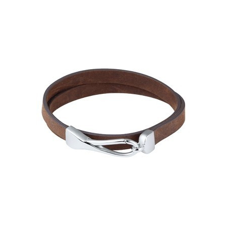 Phebus - Bracelet double lanière cuir marron et acier - Réf 35-0843