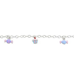 Bracelet  Bonbon Et Cupcake, Email , Argent Rhodié 925