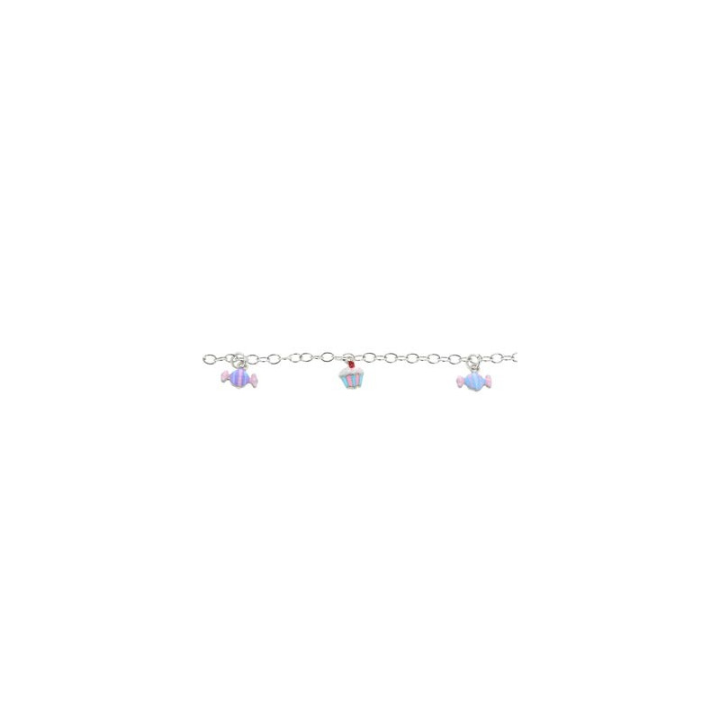 Bracelet  Bonbon Et Cupcake, Email , Argent Rhodié 925