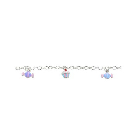 Bracelet  Bonbon Et Cupcake, Email , Argent Rhodié 925