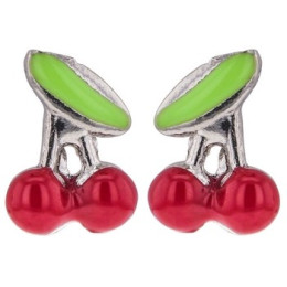 Boucles D'Oreilles enfants Cerises Email Rouge