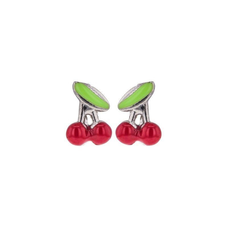 Boucles D'Oreilles enfants Cerises Email Rouge Boucles D'Oreilles enfants Cerises Email Rouge