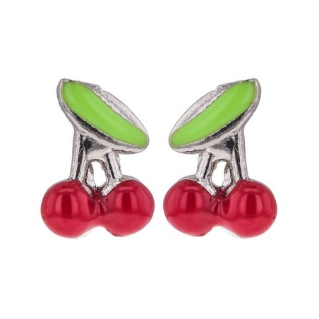 Boucles D'Oreilles enfants Cerises Email Rouge