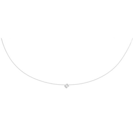 Collier Nylon Avec Pendentif Cz 4 Griffes 3,5 Mm En Argent Rhodié