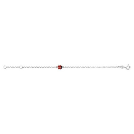 Bracelet  Maille Jaseron Avec Motif Coccinelle Argent Rhodié