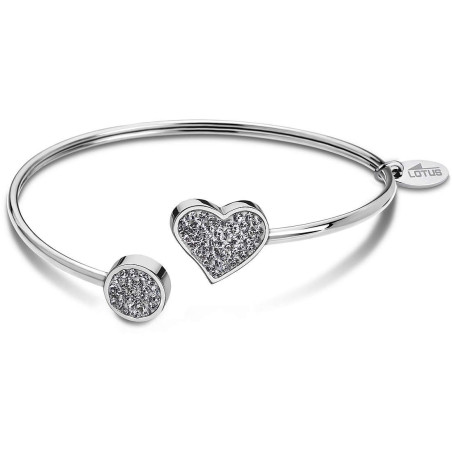 Lotus Style - Bracelet jonc ouvert coeur, acier et oxyde de zirconium - Réf LS1850-2/1