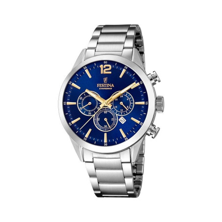 Montre Homme FESTINA Timeless Chrono Bleue bracelet acier gris - F20343/2