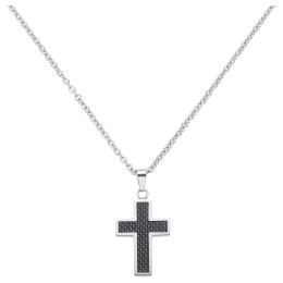 Phebus - Collier acier et croix en carbone noir - Réf 72-0029