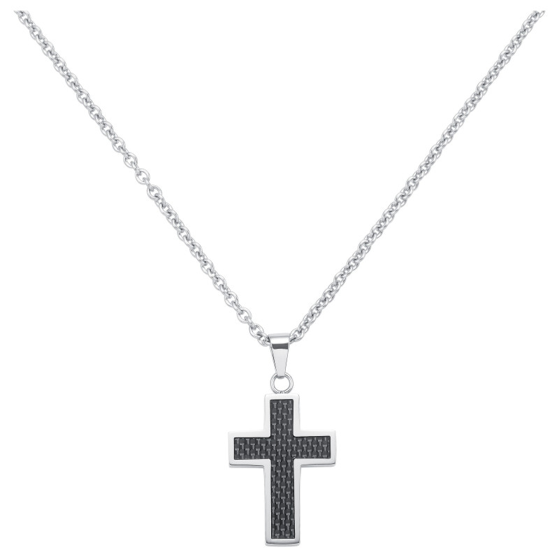 Phebus - Collier acier et croix en carbone noir - Réf 72-0029