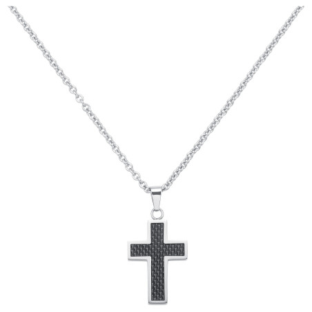 Phebus - Collier acier et croix en carbone noir - Réf 72-0029