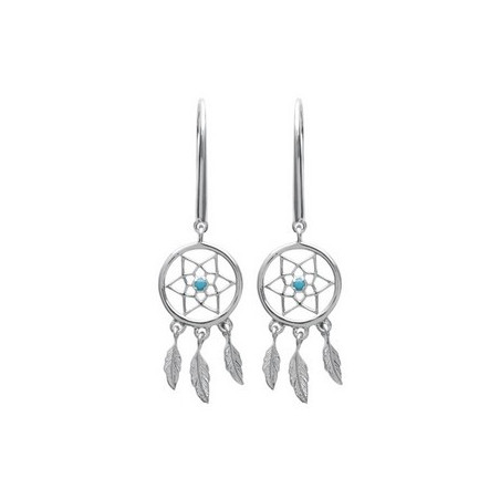 Anamila - Boucles doreilles pendantes Attrape-Rêves avec oxyde bleu argent massif rhodié Ref 1018160