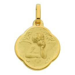 Médaille Or Jaune Motif Angelot Cachet Fleur