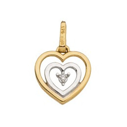 Pendentif Solitaire Diamant 0,01 Ct   Double C½Ur   Or Bicolore 9K