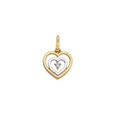 Pendentif Solitaire Diamant 0,01 Ct   Double C½Ur   Or Bicolore 9K