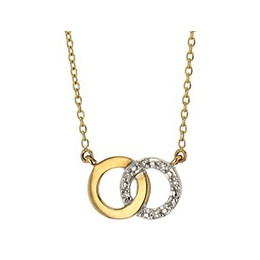 Collier Multi Diamants 0,04 Ct   Cercles Entrelacés   Or Bicolore 9K