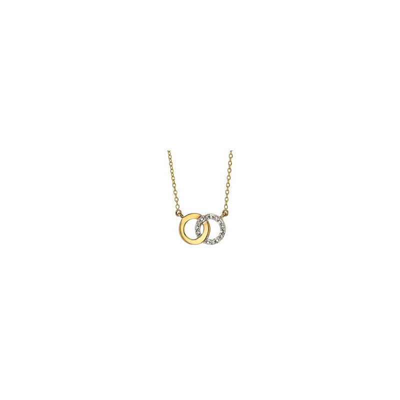 Collier Multi Diamants 0,04 Ct   Cercles Entrelacés   Or Bicolore 9K