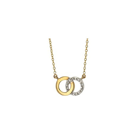 Collier Multi Diamants 0,04 Ct   Cercles Entrelacés   Or Bicolore 9K