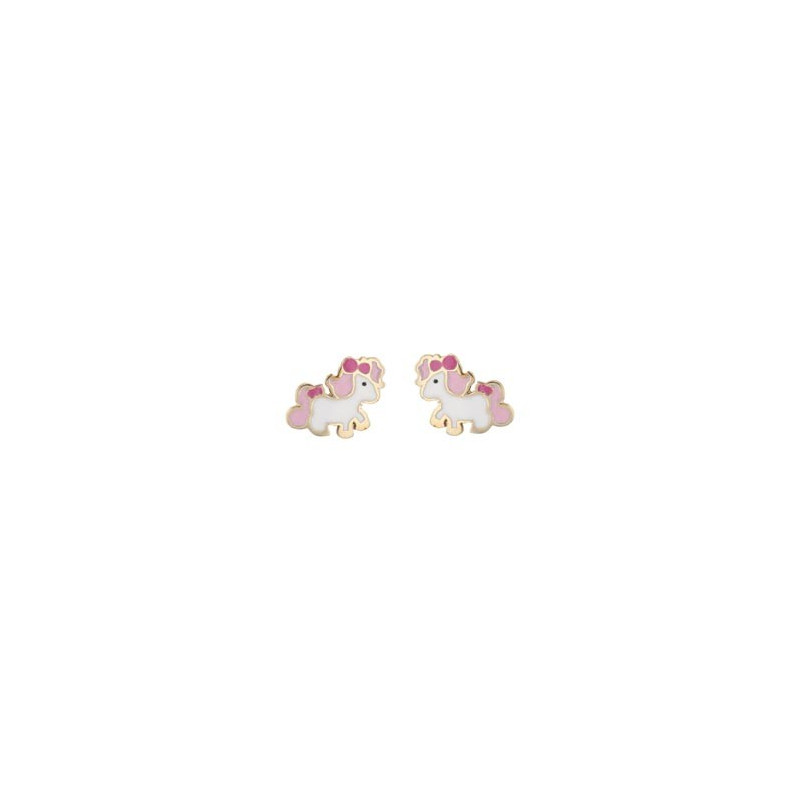 Boucles D'Oreilles  Licorne, Email , Or Jaune 9K 1010502 - Marque Collection Julien D'Orcel