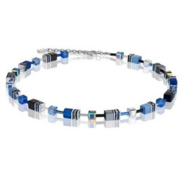 Coeur de Lion - Collier GéoCube acier et cristaux bleus - Réf 4014/10-0712