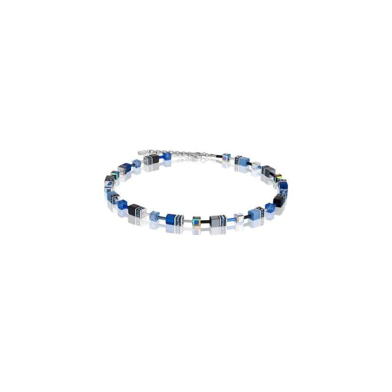 Coeur de Lion - Collier GéoCube acier et cristaux bleus - Réf 4014/10-0712