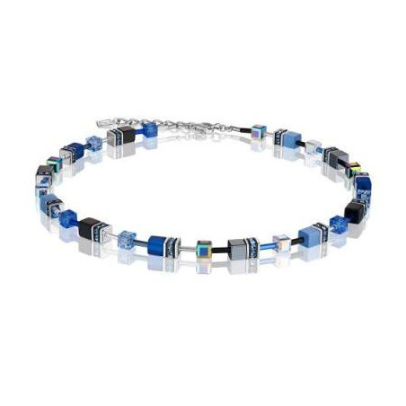 Coeur de Lion - Collier GéoCube acier et cristaux bleus - Réf 4014/10-0712