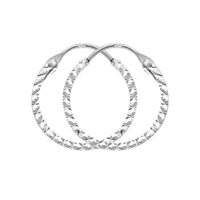 Boucles D'Oreilles  Créoles Fil Carré 1,2 Diamanté Ø14Mm 1005293 - Marque Collection Julien D'Orcel  Or 375/1000 - Couleur Blanc