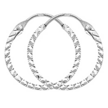 Boucles D'Oreilles  Créoles Fil Carré 1,2 Diamanté Ø14Mm 1005293 - Marque Collection Julien D'Orcel  Or 375/1000 - Couleur Blanc