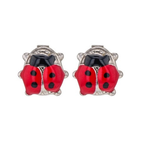 Boucles D'Oreilles enfant Coccinelle Argent Et Email Argent Rhodié