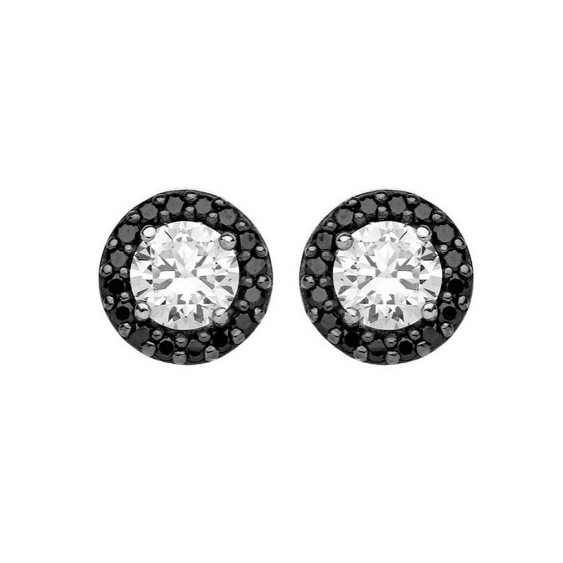 Boucles D'Oreilles Oxydeyde Noir Et Blanc Argent Rhodié