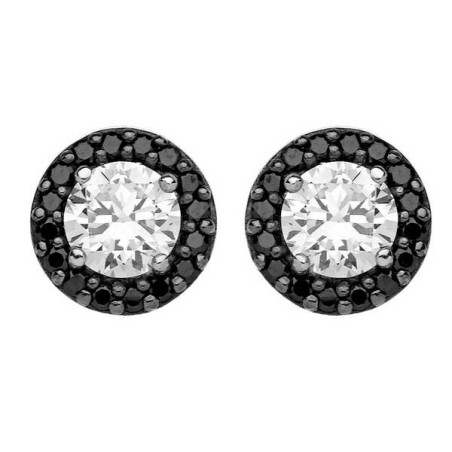 Boucles D'Oreilles Oxydeyde Noir Et Blanc Argent Rhodié