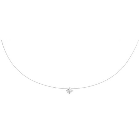 Collier Nylon Avec Pendentif Cz 4 Griffes 5 Mm En Argent Rhodié