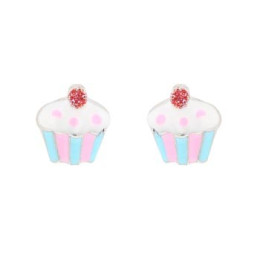 Boucles D'Oreilles  Cupcake, Email , Argent Rhodié 925 1010506 - Marque Collection Julien D'Orcel   - Couleur Blanc