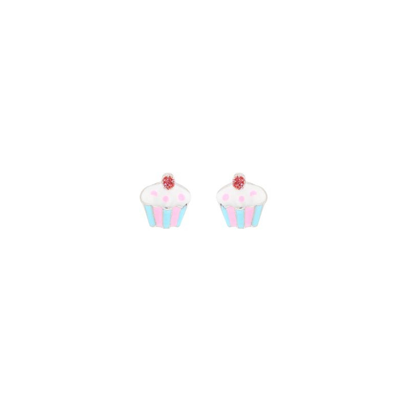Boucles D'Oreilles  Cupcake, Email , Argent Rhodié 925 1010506 - Marque Collection Julien D'Orcel   - Couleur Blanc