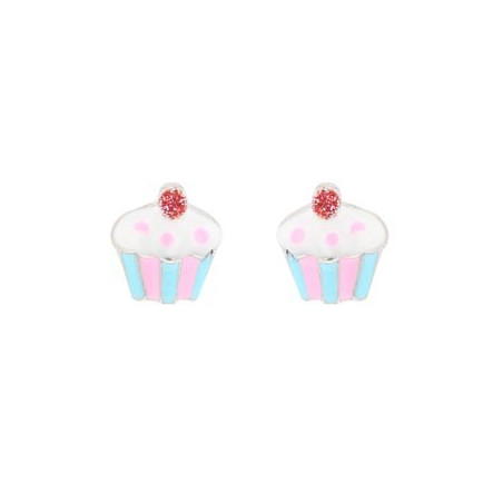 Boucles D'Oreilles  Cupcake, Email , Argent Rhodié 925 1010506 - Marque Collection Julien D'Orcel   - Couleur Blanc