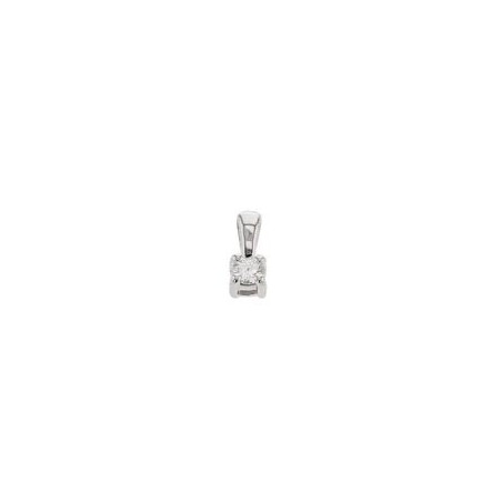 Pendentif Solitaire Diamant 0,06 Ct 4 Griffes Or Blanc 9K
