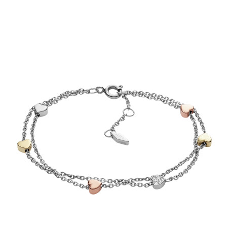 Fossil - Bracelet vintage motifs acier gris et coeurs - Réf JF02854998