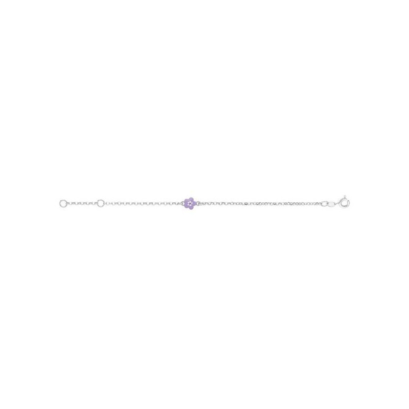 Bracelet  Maille Jaseron Avec Motif Fleur Mauve Argent Rhodié
