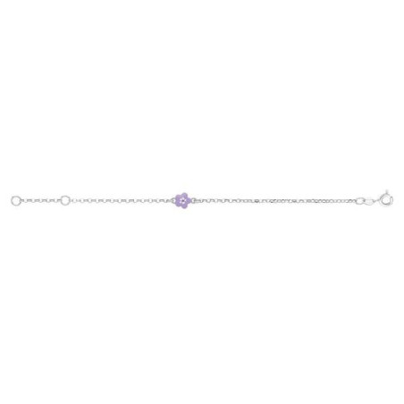 Bracelet  Maille Jaseron Avec Motif Fleur Mauve Argent Rhodié