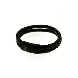 Officina - Bracelet acier et cuir noir - Réf OI089