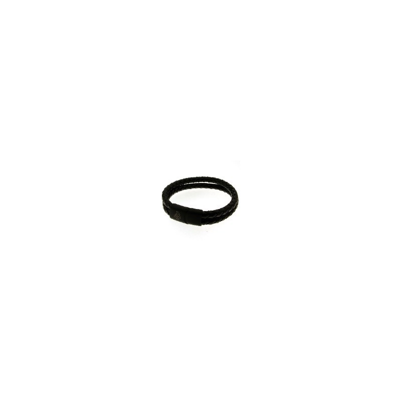 Officina - Bracelet acier et cuir noir - Réf OI089