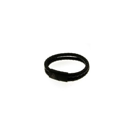 Officina - Bracelet acier et cuir noir - Réf OI089