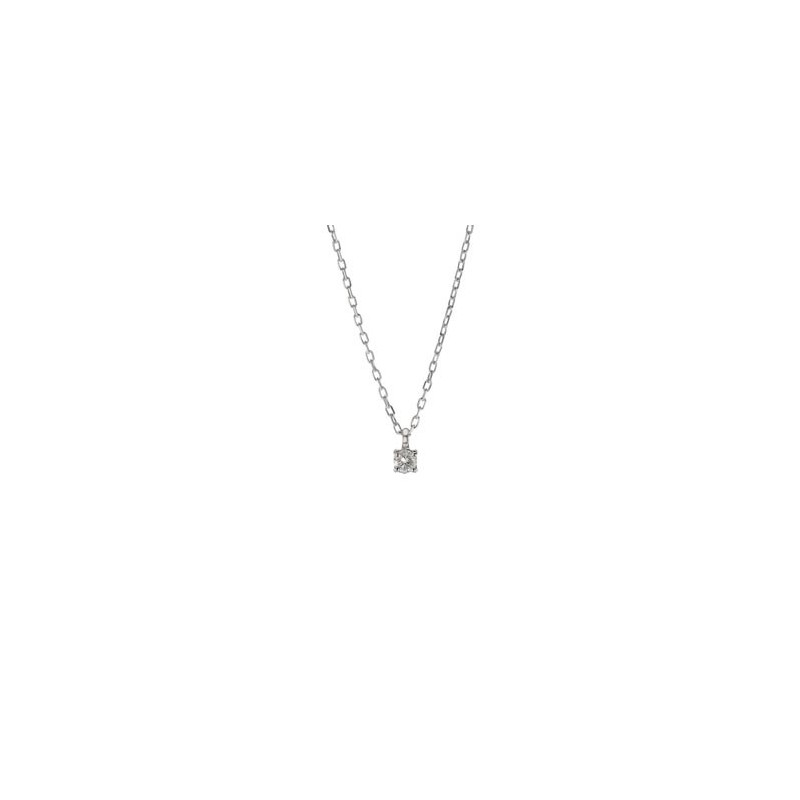 Collier Solitaire Diamant 0,07 Ct 4 Griffes Or Blanc 9K