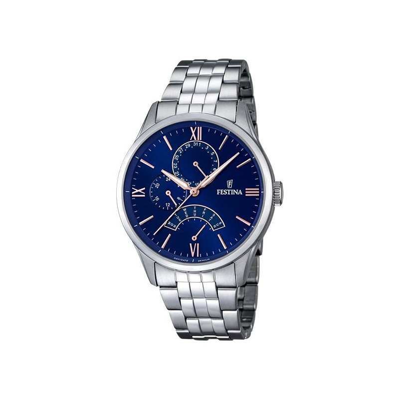 Montre Homme Festina Rétro cadran Bleu Nuit bracelet acier gris - F16822/3 Montre Homme Festina Rétro cadran Bleu Nuit bracelet acier gris - F16822/3