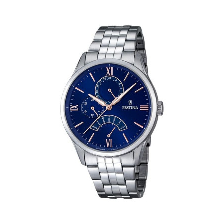 Montre Homme Festina Rétro cadran Bleu Nuit bracelet acier gris - F16822/3