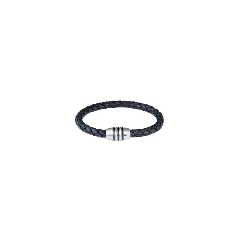 Phebus - Bracelet cuir tressé noir et acier - Réf 35-0841