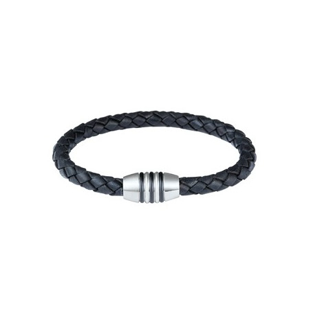 Phebus - Bracelet cuir tressé noir et acier - Réf 35-0841