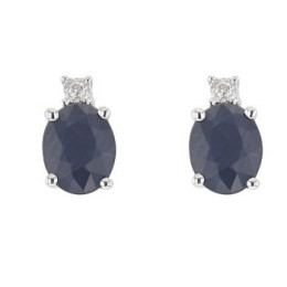 Boucles D'Oreilles  Saphirs 1.00 Ct Dts 0.012 Ct Hp1 Or Gris 9K