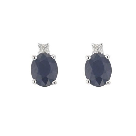 Boucles D'Oreilles  Saphirs 1.00 Ct Dts 0.012 Ct Hp1 Or Gris 9K